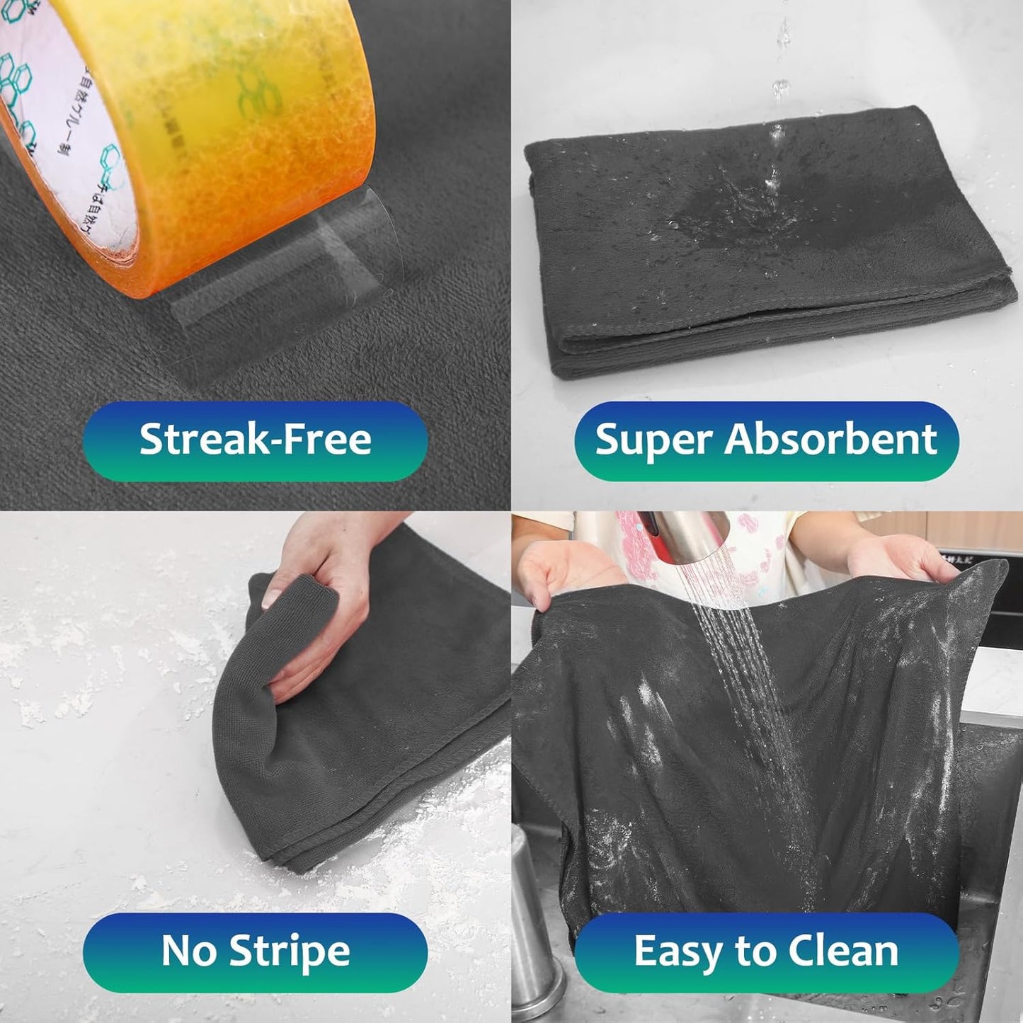 Newwiee 3 Pcs Extra Large Microfiber Cleaning Cloth 30" x 20" Washable Reusable Microfiber Towel Streak Free Lint Free Cloth for Cleaning Home Glass Office Window Bathrooms (Gray)