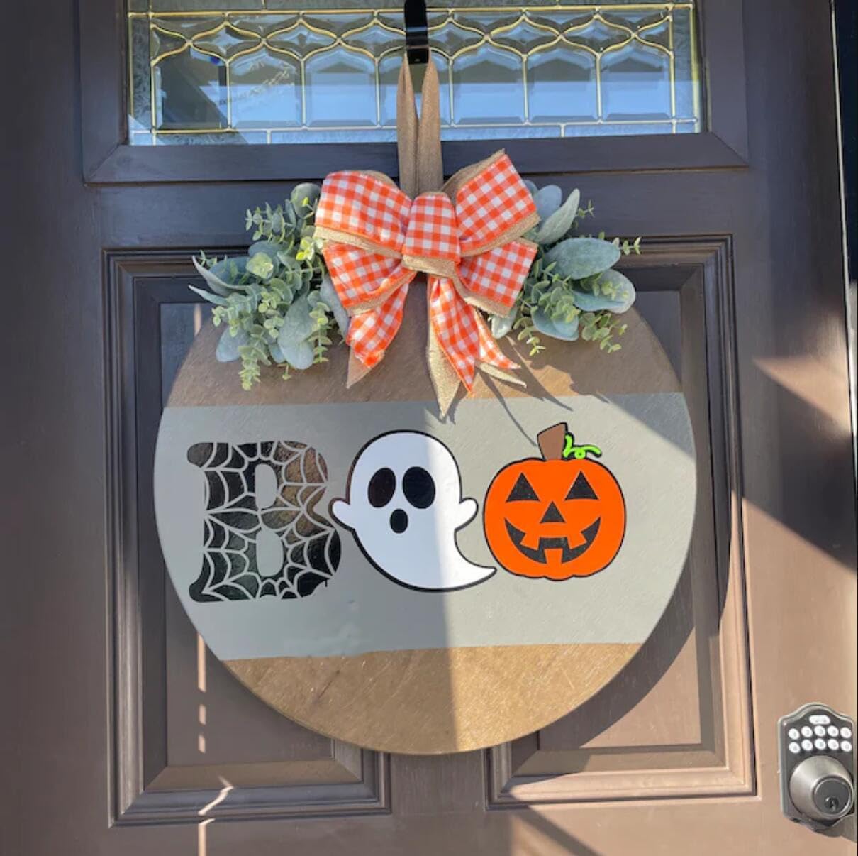 Halloween Stencils for Painting 12inch Large Reusable Halloween Stencil for Door Hanger Round Skeleton Ghost Boo Templates for Wood Walls Windows Door Mat Fabric