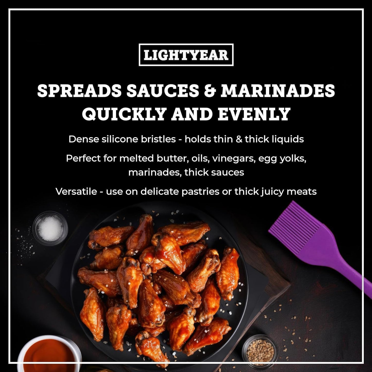 Lightyear Silicone Basting Pastry Brush Set (2 Pcs) ❘ 450°F Heat Resistant Oil Brush for Your Kitchen - Ideal For BBQ’s, Baking & Cooking 100% Food Grade Silicone - BPA Free & Dishwasher Safe (Purple)