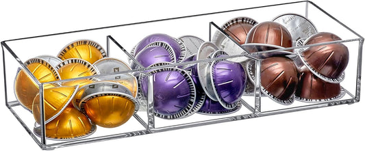 Amazing Abby - Deja Brew - Acrylic 3-Compartment Coffee Pod Holder, Large-Capacity Plastic Coffee Capsule Storage, BPA-Free and Shatter-Proof, Great for Use on Countertop or in Drawer