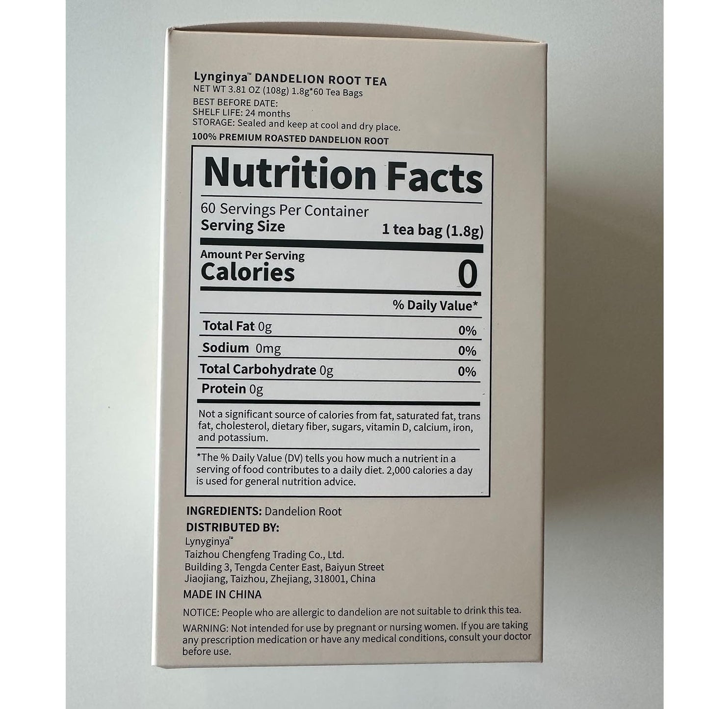 Lynginya Dandelion Root Tea, 60 Tea Bags - Premium Roasted Dandelion Root - Natural Herbal Tea - Rich Flavor - No Sugar & No Caffeine