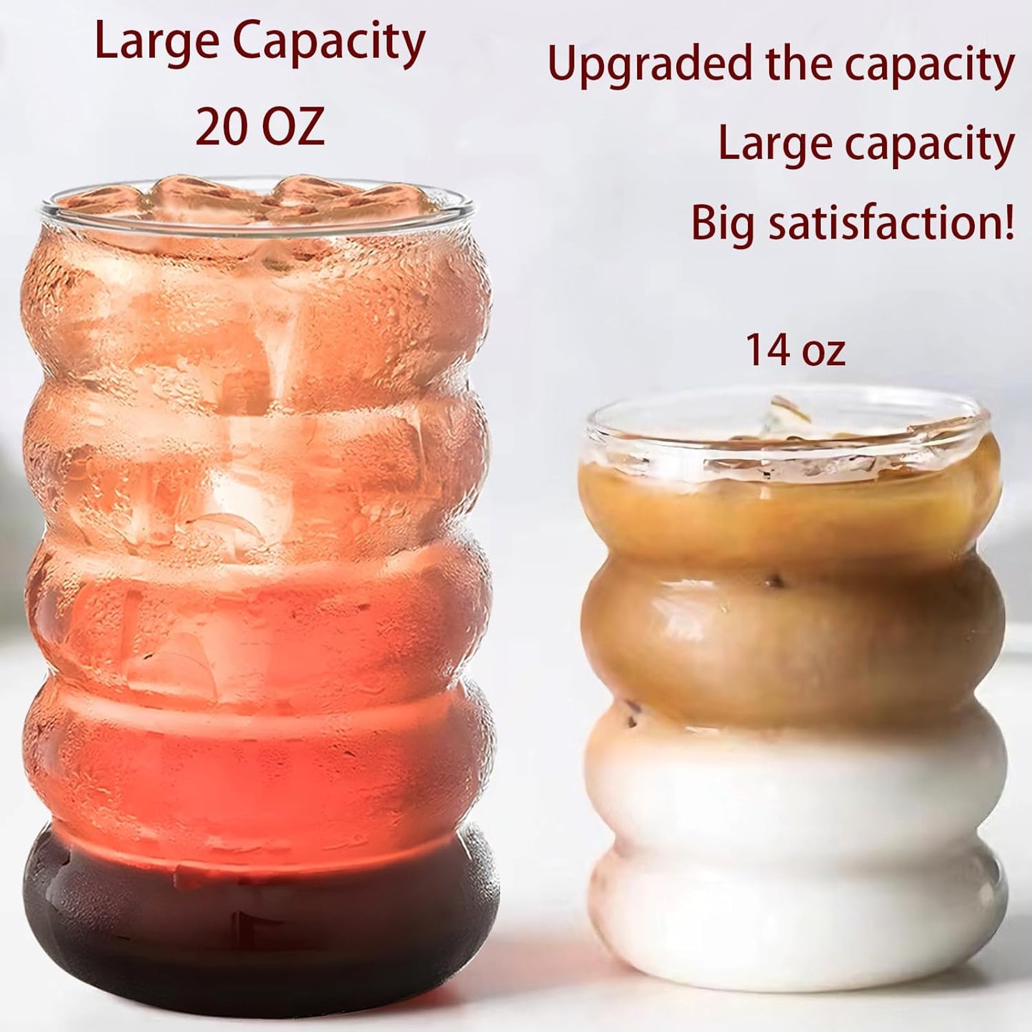 2 Pcs Drinking Glasses with Glass Straws, 19.5oz Iced Coffee, Milk Tea, Fruit Smoothie Glasses - Ideal for Water, Soda, Tea - Gift Set with Cleaning Brush