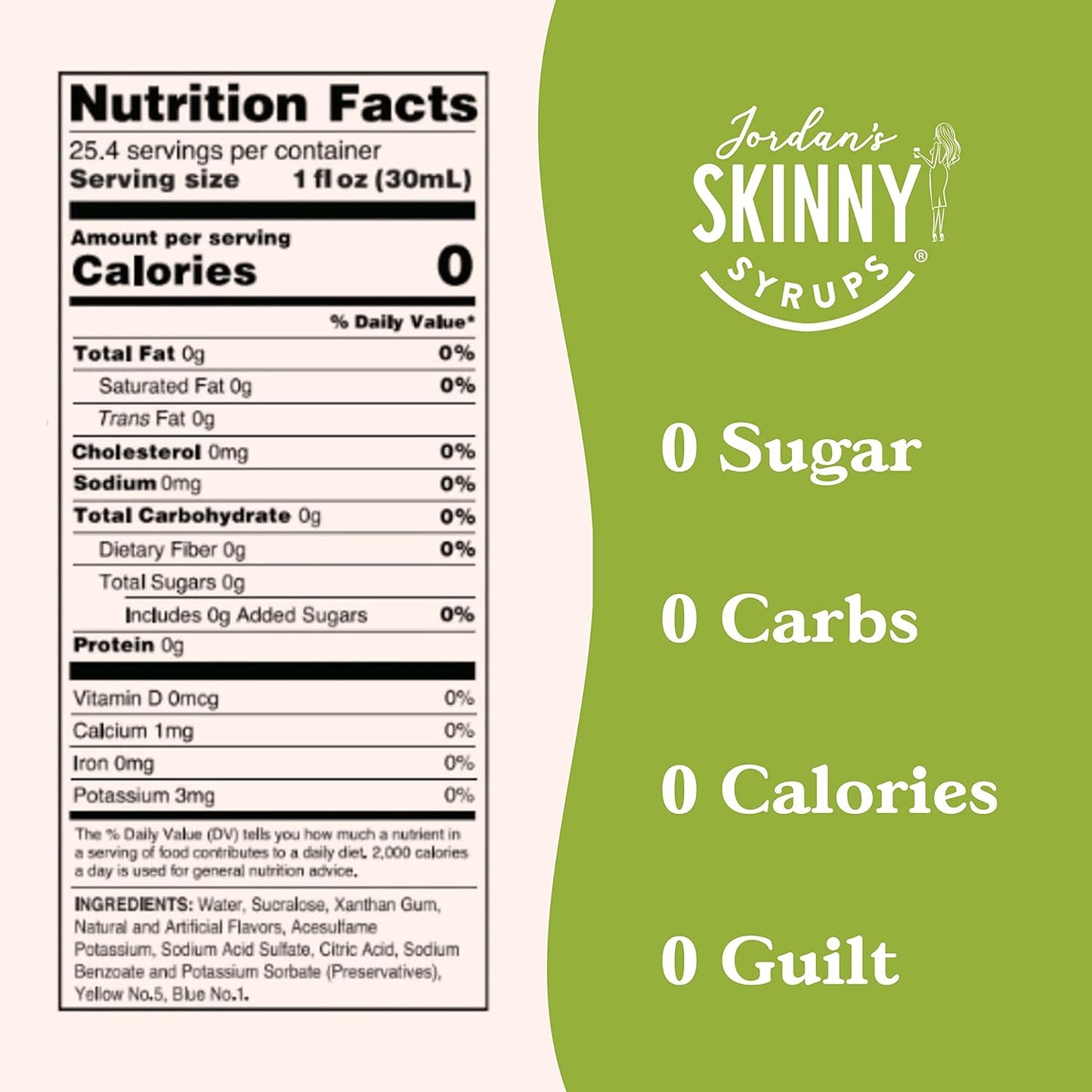 Jordan's Skinny Syrups Sugar Free Coffee Syrup, Pistachio Flavor Drink Mix, Zero Calorie Flavoring for Chai Latte, Protein Shake, Food & More, Gluten Free, Keto Friendly, 25.4 Fl Oz (Pack of 6)