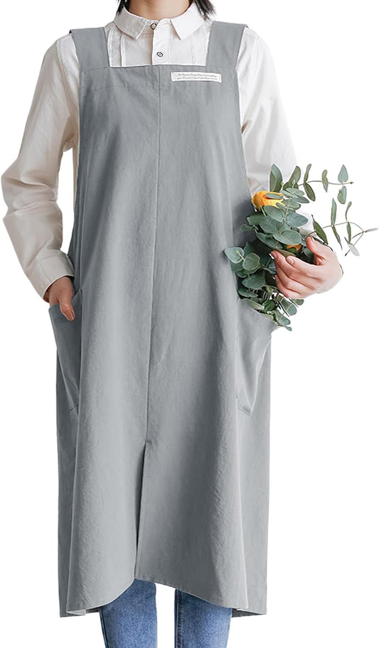 HANEE Cotton Aprons for Women and Men | Cross-Back Apron with Pockets
