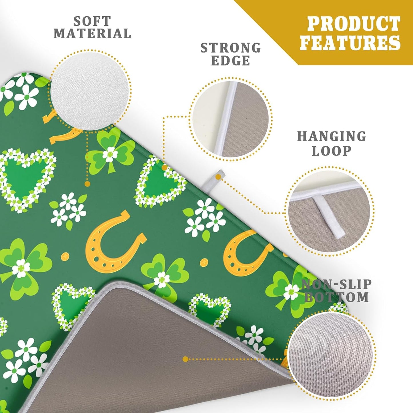 Giwawa Lucky Clovers Dish Drying Mat 18x24 inch St Patrick's Day Shamrocks Horseshoes Floral Dish Drainer Mats Spring Flower Leaf Microfiber Dish Drying Pad for Kitchen Countertop Large Decor