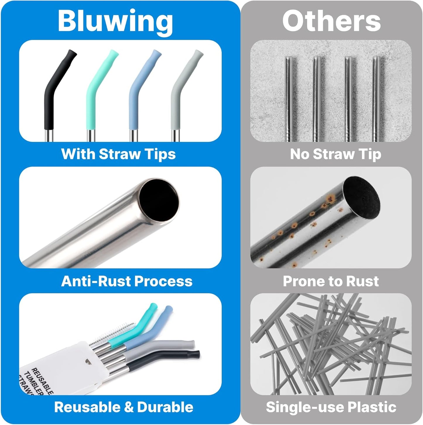 Stainless Steel Straws for 20 oz YETI Tumbler, 4 Pcs Metal Straws Reusable with Silicone Tip for 20 oz Stanley Cup and 16 oz Glass Cups(Color 1)