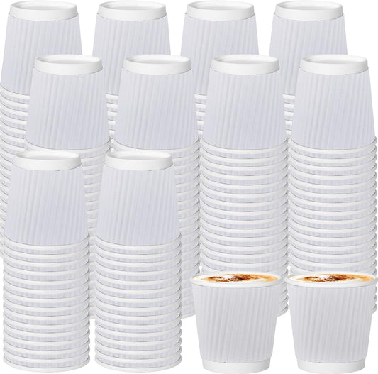 240Pack Paper Espresso Coffee Cups, 4 oz Disposable Coffee Cups,Corrugated Insulated Ripple Wall, Paper Ripple Cups for Coffee, Hot Chocolate and Hot Tea Drinks -White