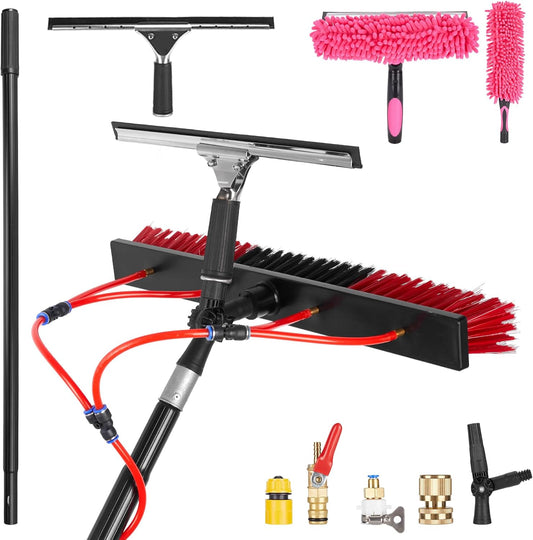 35ft Long Reach Solar Panel Cleaning Brush & Squeegee Kit, Aluminum Extendable Water Fed Pole Kit, 22in Wide Brush,Squeegee, Bendable Dusting Brush, Outdoor Window Washing Equipment Tool Kit