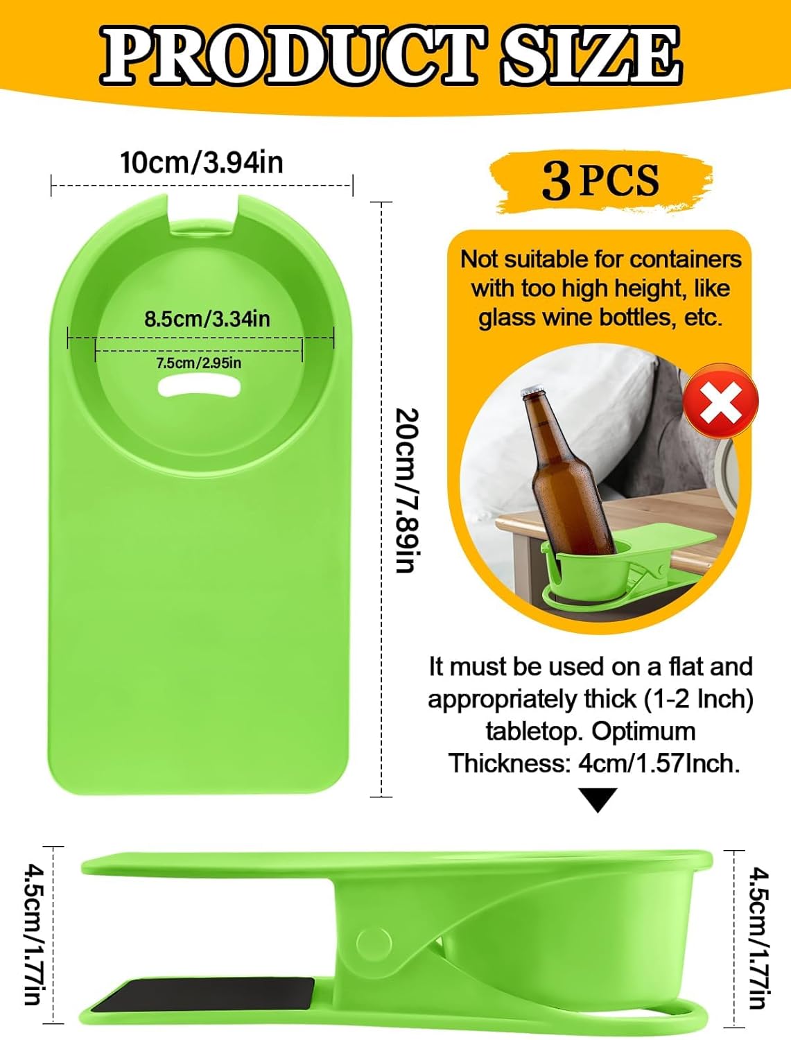 3PCS Drinking Cup Holder Clip Kalolary Chair Desk Bottle Cup Stand DIY Glass Clamp Storage Saucer Clip with Groove for Potted Plant Beverage Coffee Mug Holder Clip for Home Office (Yellow Green Blue)