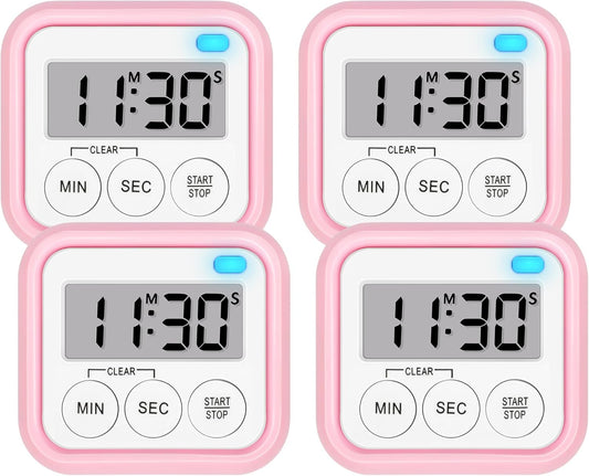 Timer, Kitchen Timers for Cooking Classroom Timer for Kids Teachers Magnetic Digital Timers 4 Pack, Pink
