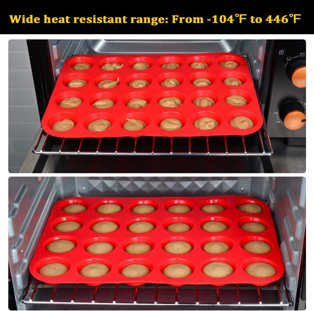 CAKETIME Silicone Mini Muffin Pan, 24 Cups Mini Cupcake Pans Silicone Muffin Tin for Baking Nonstick 2 Pack