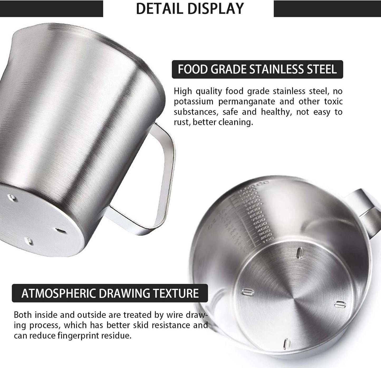 Stainless Steel Measuring Cup Pitcher with Marking with Handle for Milk Froth Latte Art (32OZ/1 Liter)