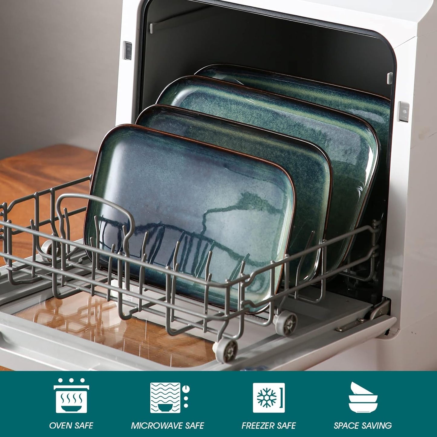 vancasso Stern Serving Platters Set of 3, 15/13/ 11 Inches Rectangular Serving Plates, Green Serving Trays for Entertaining, Party