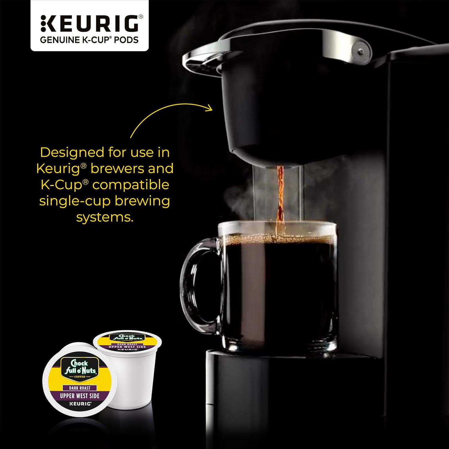 Chock full o’Nuts Upper West Side Keurig K-Cup Pods for Keurig Brewers – Premium Arabica, Dark Roast – Single Serve – 1 Pack of 12 K-Cup Pods