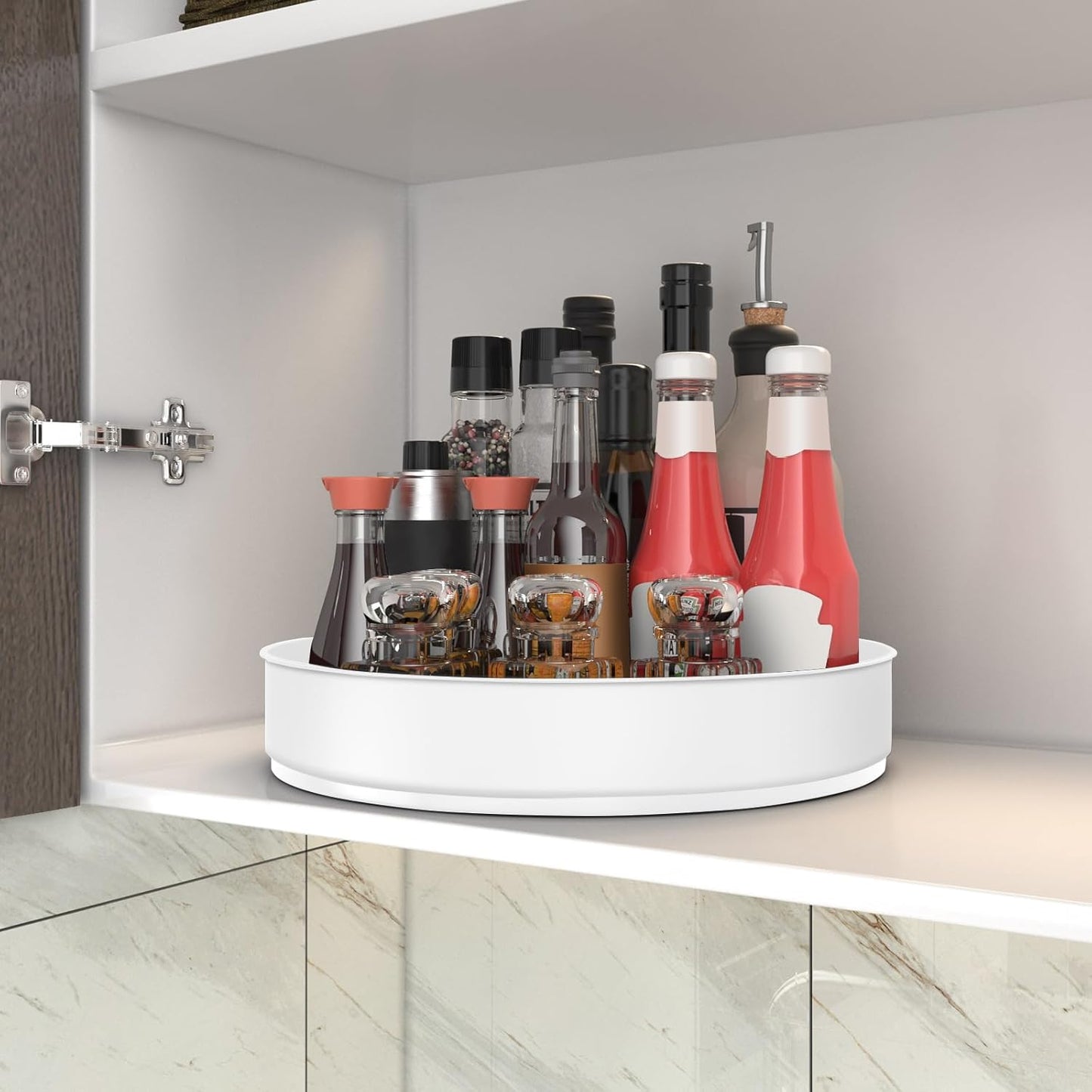 VAEHOLD Lazy Susan Turntable Spice Rack Organizer for Kitchen Cabinet, Storage Tray for Fruit, Snacks, Salad - Organizer for Cupboard, Pantry, Bathroom, Table, Cosmetic (White, 9 4/5'')