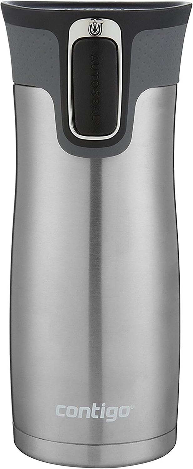 Contigo West Loop Stainless Steel Vacuum-Insulated Travel Mug with Spill-Proof Lid, 16oz 2-Pack, Very Berry & Steel Colors, Keeps Hot to 5h & Cold to 12h