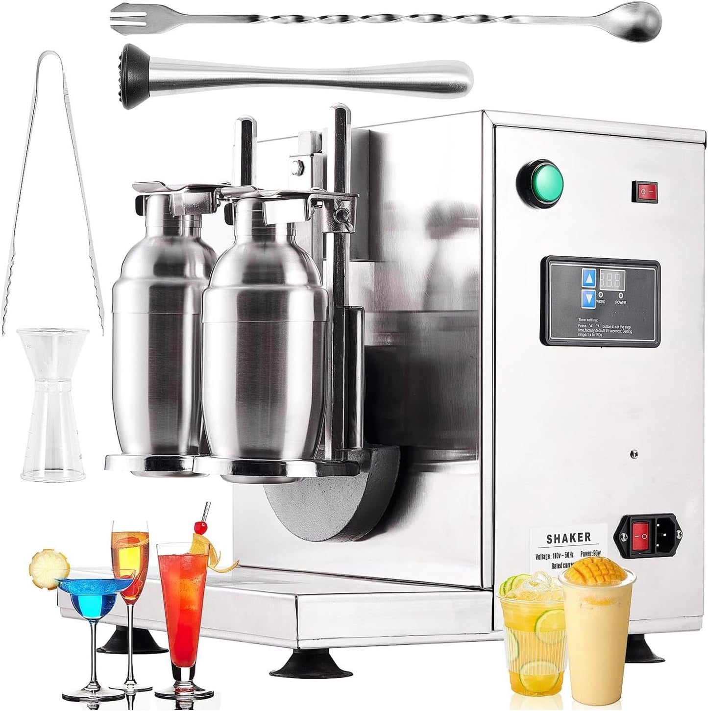 "Automatic Electric Milk Tea Shaking Machine, Double Frame, High Efficiency, Intelligent Control, Stainless Steel, 400r/min, 750ml Cups, Wide Application"