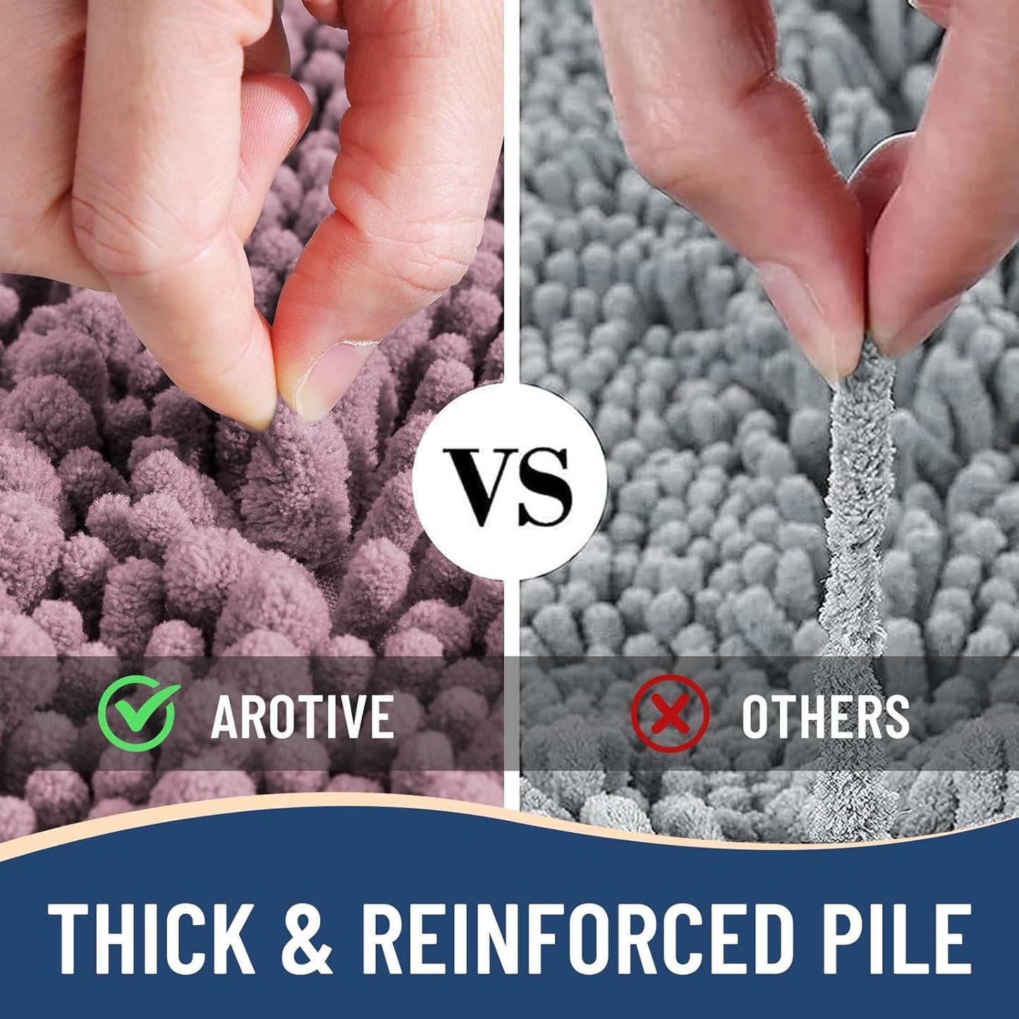 Arotive Luxury Chenille Bathroom Rug Mat, Extra Soft Thick Absorbent Shaggy Bath Rugs, Non-Slip Machine Wash Dry, Plush Bath Mats for Bathroom, Shower and Tub, 47x24, Deep Plum