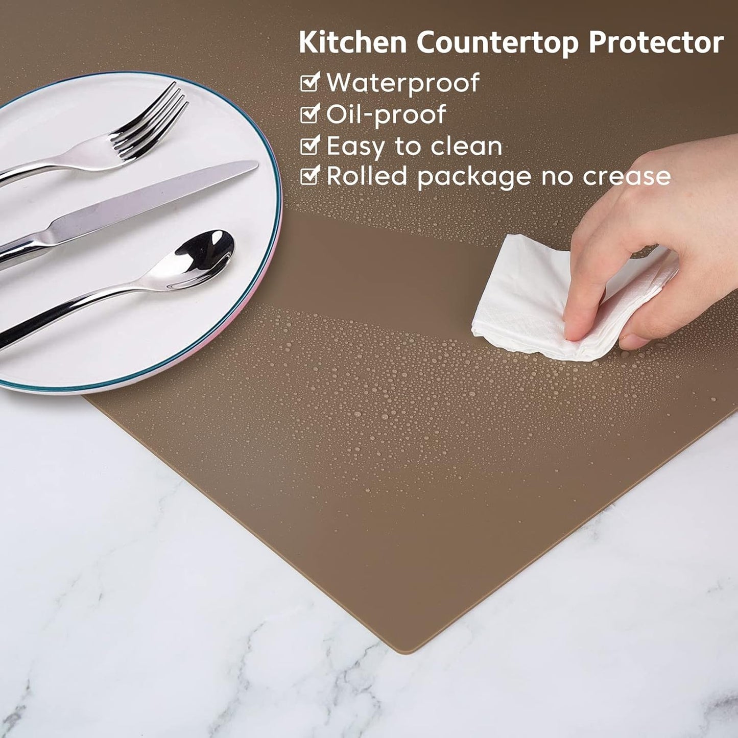 Silicone Mats for Kitchen Counter, Nonslip Silicone Mats for Crafts Countertop Protector Heat Resistant Mat (78.7” x 15.7”, Taupe)