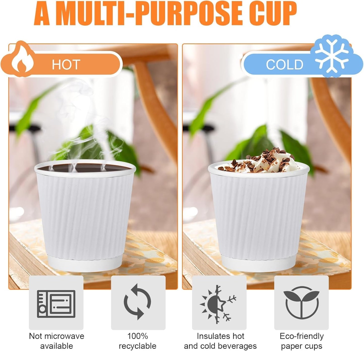 120 Pack Paper Espresso Coffee Cups, 4 oz Disposable Coffee Cups,Corrugated Insulated Ripple Wall, Paper Ripple Cup for Coffee, Hot Chocolate and Hot Tea Drinks -White