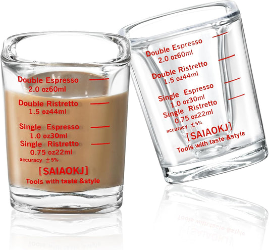 Shot Glasses Measuring Cup Set 2PACK Espresso Shot Glasses Liquid Heavy Glass 2oz/60ml(Red)