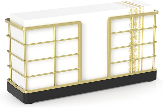 Wican Vertical Stance Bathroom Napkin Holder Takes Up Less Space for Small Guest Bathroom Oak and Iron Towel Tray for Powder Room Wooden Basket for Disposable Paper Hand Towels Golden and Black