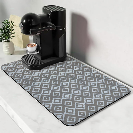 Bloss Dish Drying Mat, 2025 Multiple Usage Coffee Bar Mat, Kitchen Counter Mat, Absorbent Hide Stain Rubber Backed Dish Drying Pad(16.1"x24.1", Gray-White Plaid)
