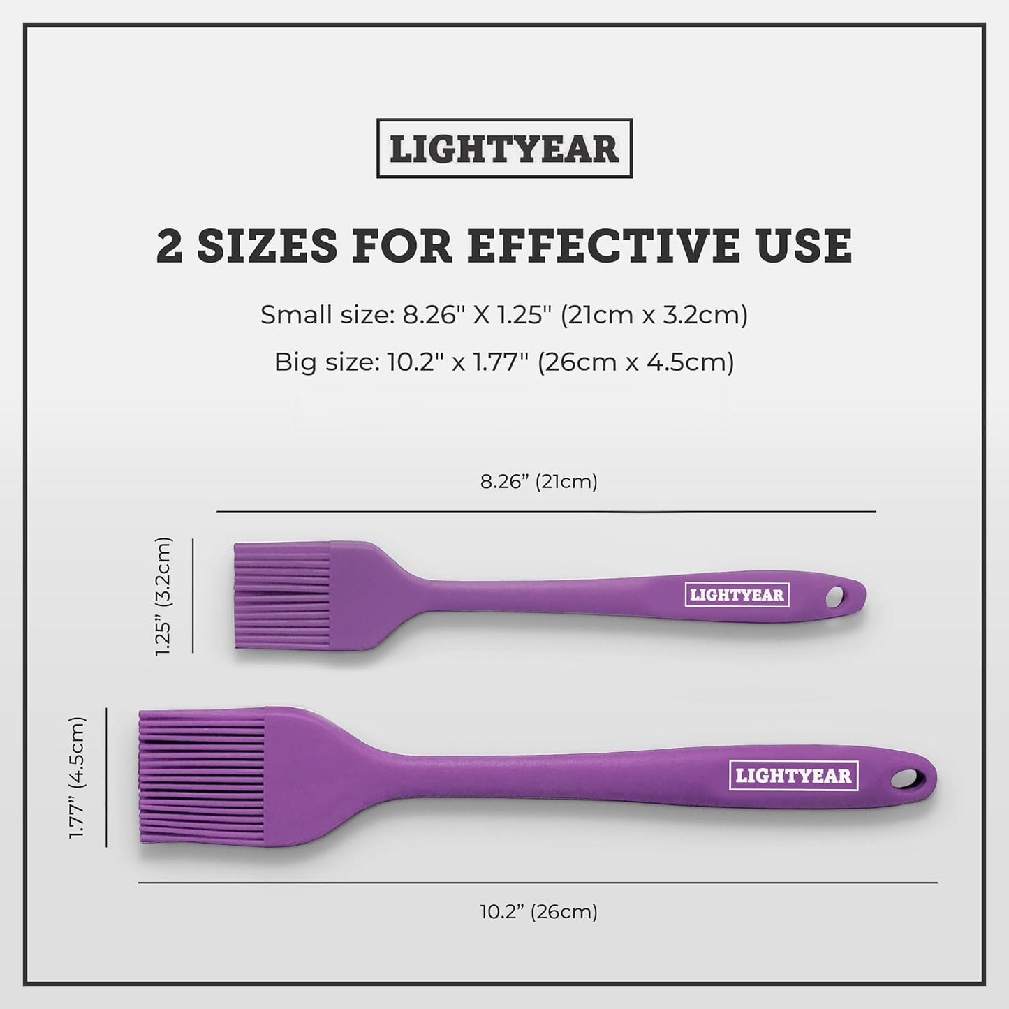 Lightyear Silicone Basting Pastry Brush Set (2 Pcs) ❘ 450°F Heat Resistant Oil Brush for Your Kitchen - Ideal For BBQ’s, Baking & Cooking 100% Food Grade Silicone - BPA Free & Dishwasher Safe (Purple)