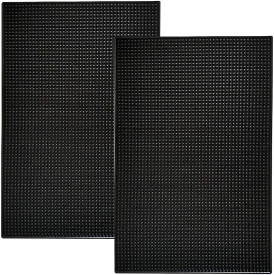17.7" x 11.8" Rubber Bar Mats, Non-Slip and Anti-Spill Non-Toxic Soft Rubber Mats, Coffee Bars, Bars, Restaurants and Barbers Service Mats, Black, 2Pack
