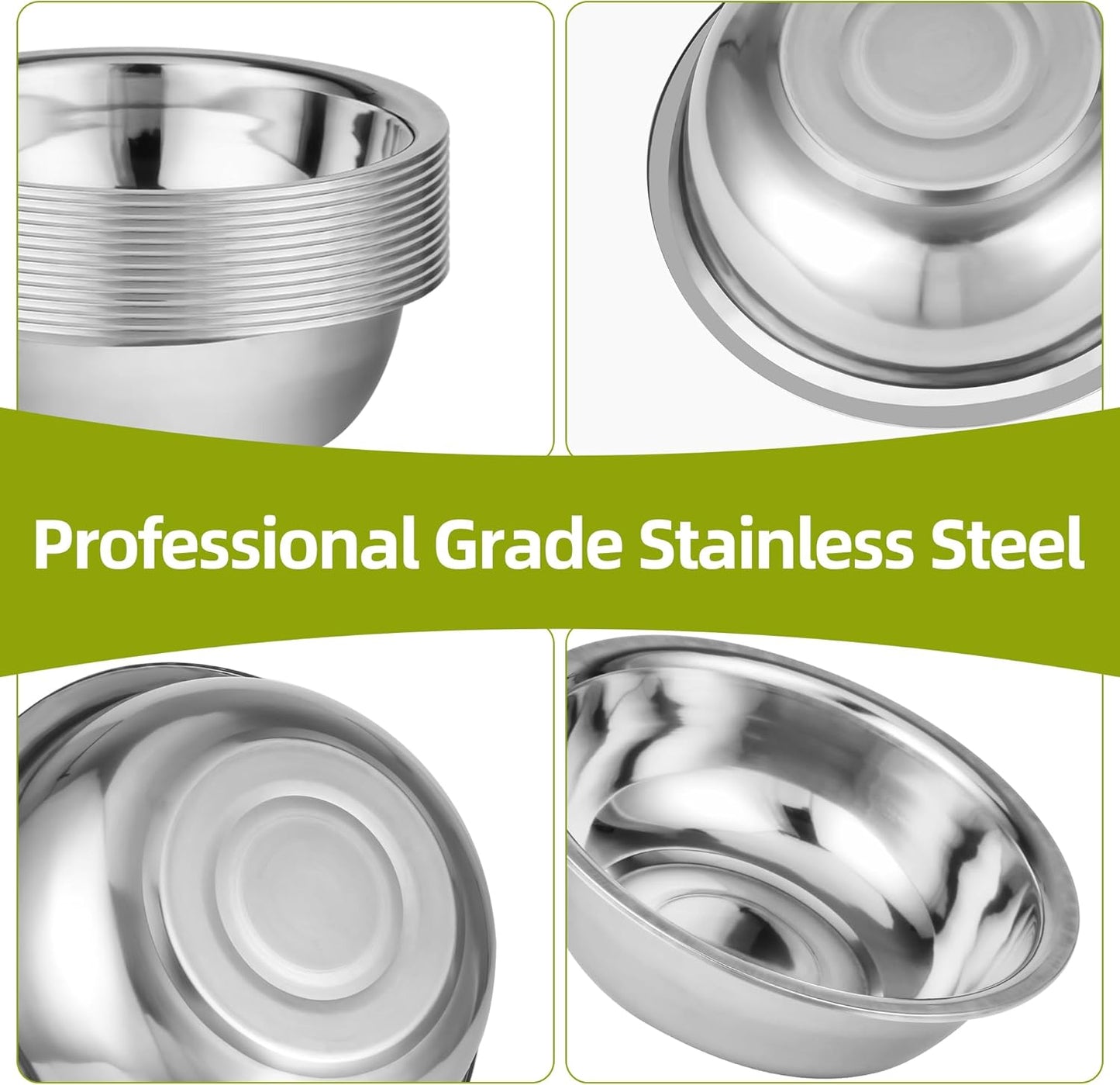 12 Pack 9.45 x 2.68 Inch Stainless Steel Mixing Bowls for Bulk Food Prep with Nesting Design for Hotel Restaurant and Home Kitchen Cooking in Silver