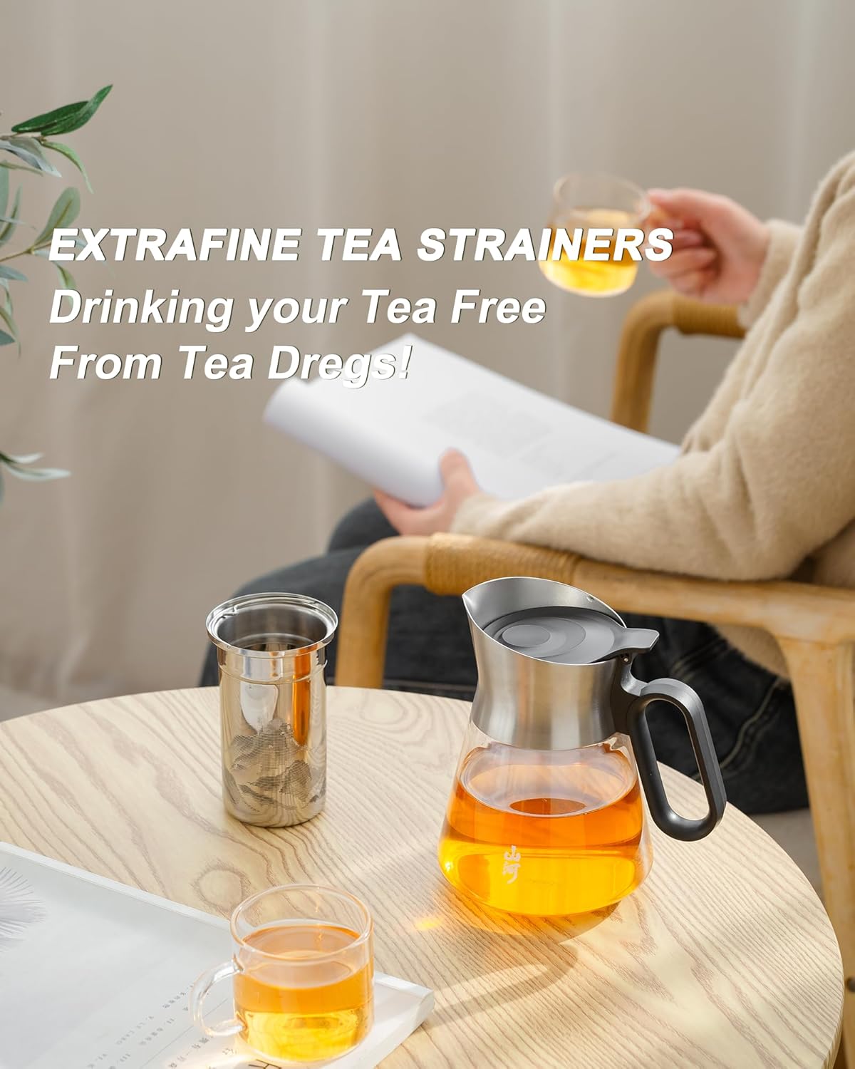 ZENS 17 oz Small Glass Teapot with Infuser, Design Loose Leaf Teapot with Stainless Steel Spout for Hot Tea Steeper, Oval Handle Clear Tea Pot Infusers Loose Tea Maker for Lovers Gifts