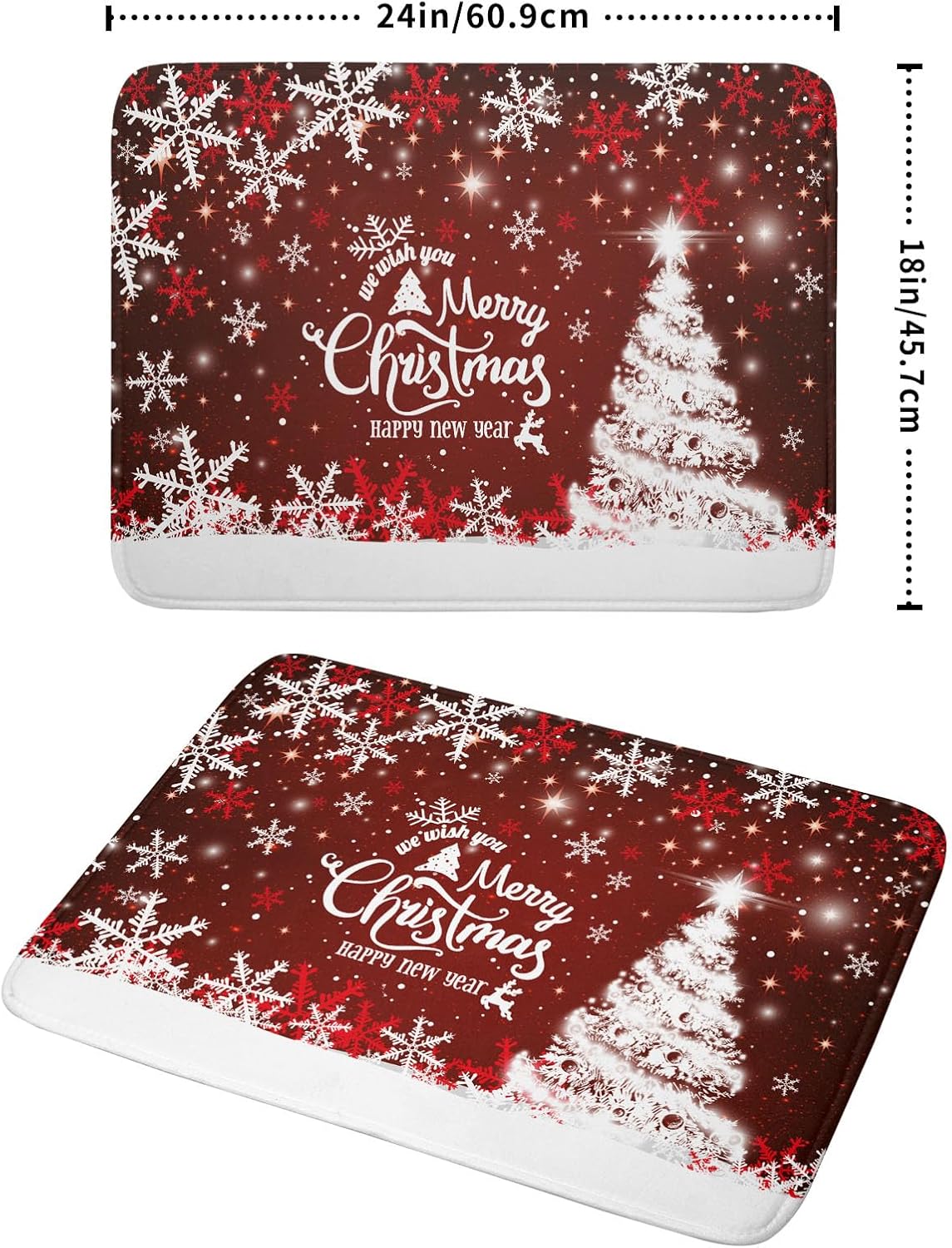 Happy New Year Red Dish Drying Mat for Kitchen Counter,Merry Christmas Tree Snowflake Drying Mat 18 x 24 Inch with High Absorbent Reversible Microfiber Dish Drying Pad Drainer Mat for Coffee Bar