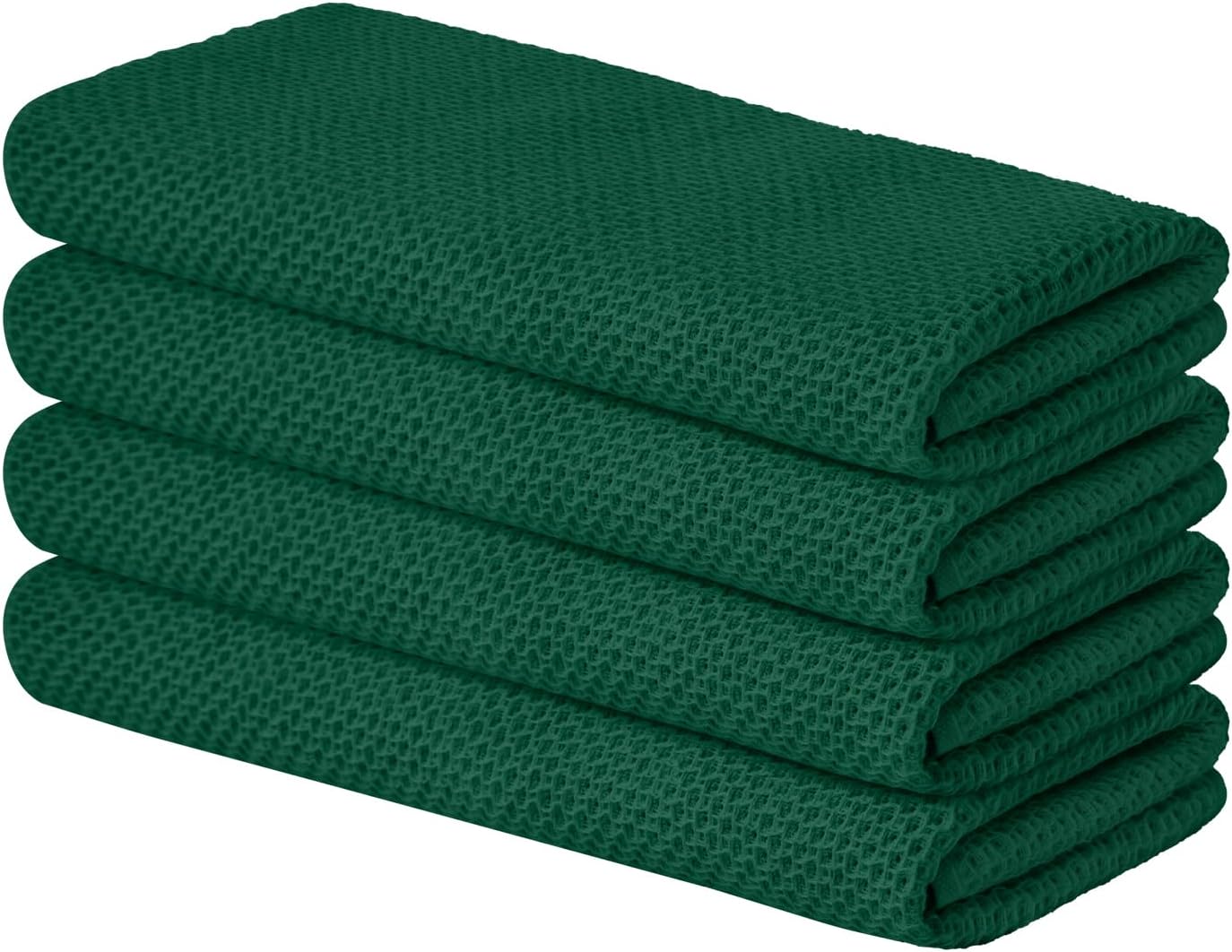 Artoid Mode 100% Cotton Dark Green Waffle Weave Kitchen Dish Cloths, 13x28 Inch Ultra Soft Absorbent Quick Drying Kitchen Dish Towels Set of 4