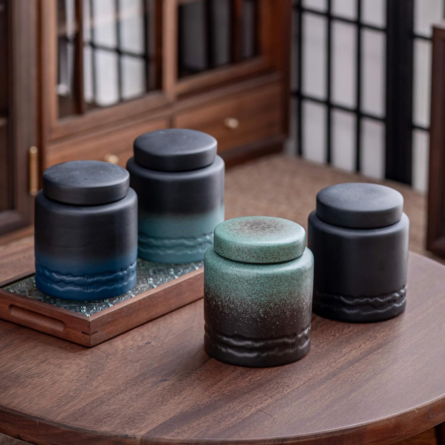 Tea Canister for Loose Tea with Airtight Lid, Kitchen Storage Containers, Ceramic Food Storage Jar, Ceramic Coffee Canister (Dark Blue)