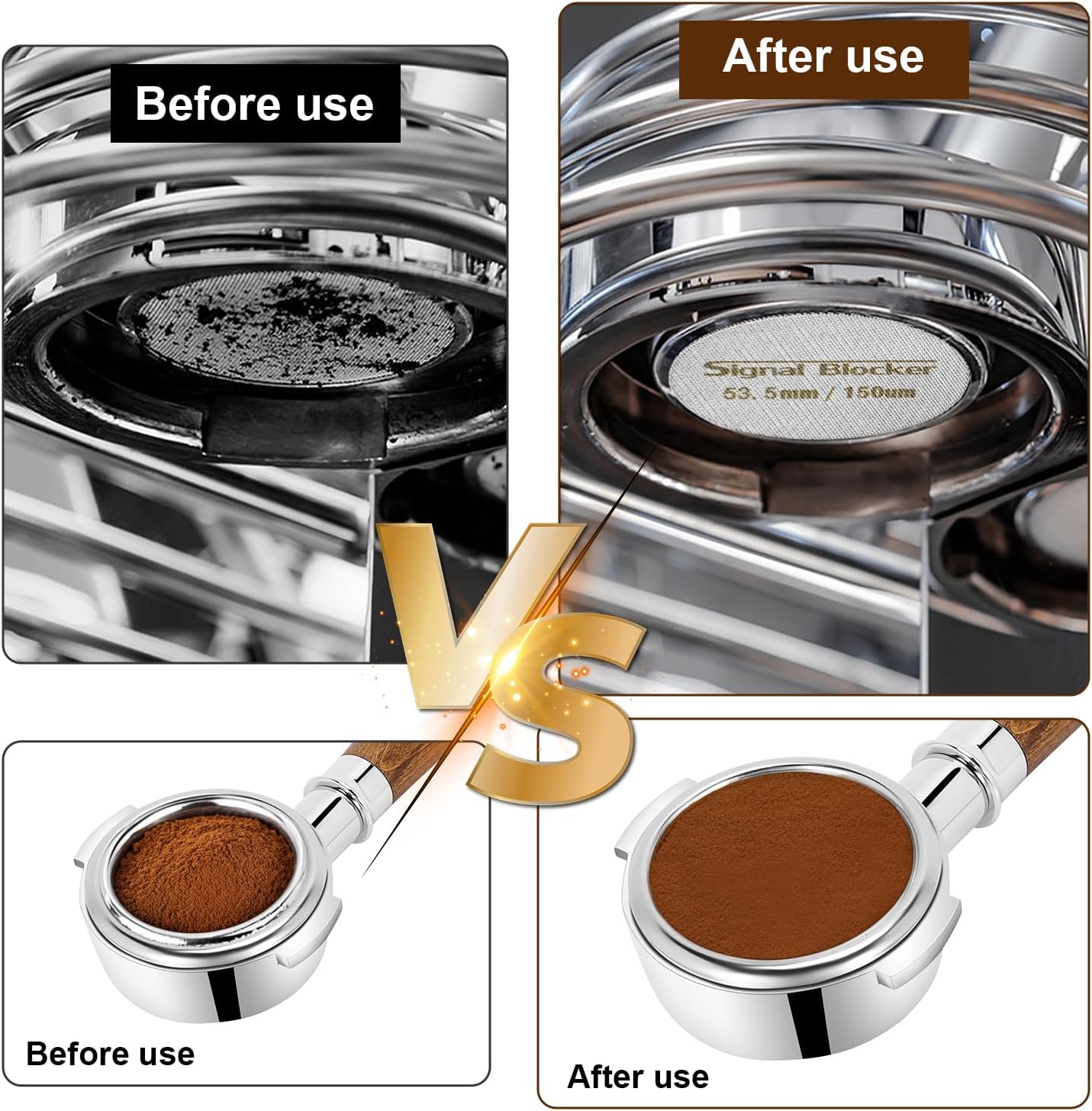 54mm Espresso Dosing Funnel & 53.5mm Puck Screen for Breville: Magnetic Coffee Dosing Ring Aluminium Metal - Reusable 1.7mm Thickness 150μm Puck Screen 316 Stainless Steel | Fits All 54mm Portafilters