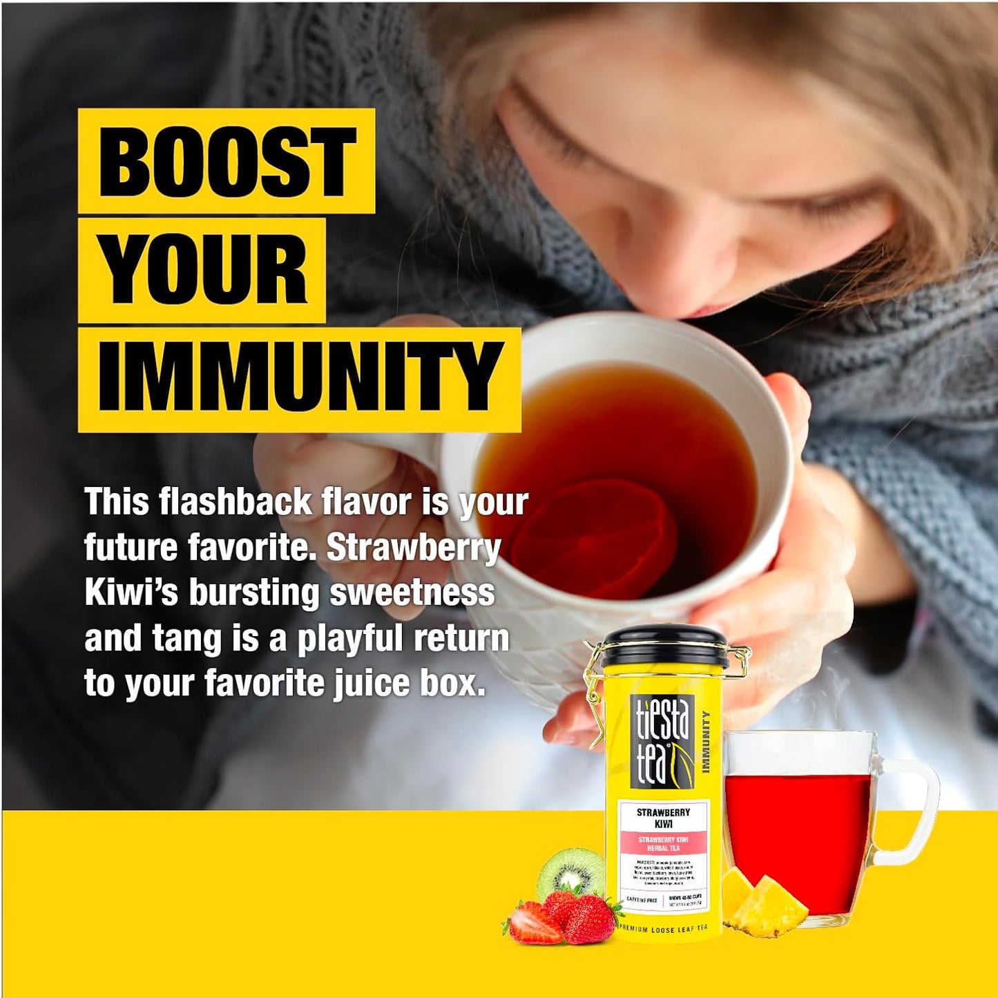 Tiesta Tea - Strawberry Kiwi Herbal Tea, Loose Leaf, Strawberry Hibiscus Kiwi Fruit Tea, Premium Caffeine-Free Herbal Blend, Make Hot or Iced & Up to 50 Cups, 5 oz Refillable Tin