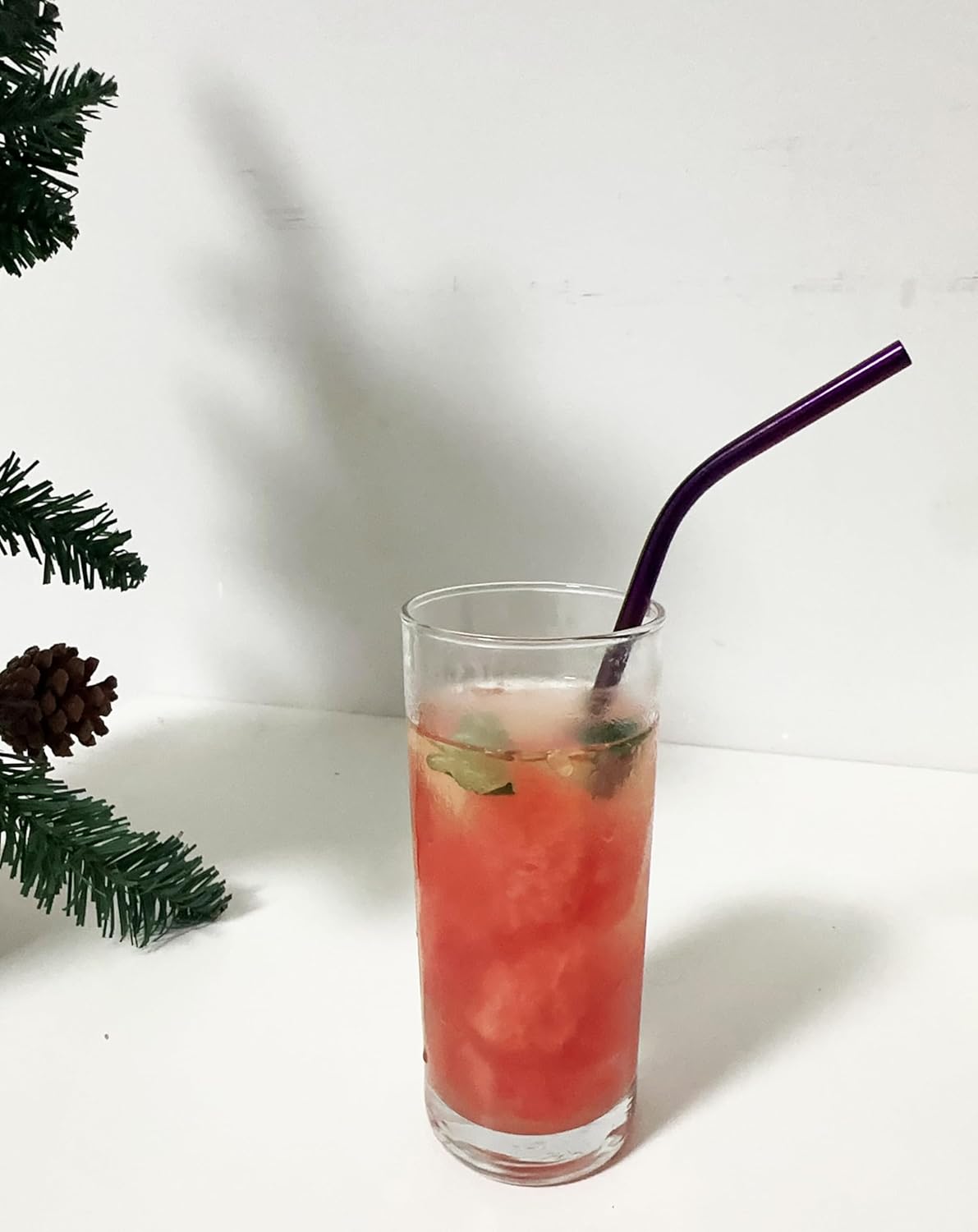 10 Pcs Stainless Steel Straws, Reusable Drinking Straws, 5 Straight + 5 Bent Metal Straws Set With 2 Pcs Cleaning Brushes (Purple, 10.5 Inch)