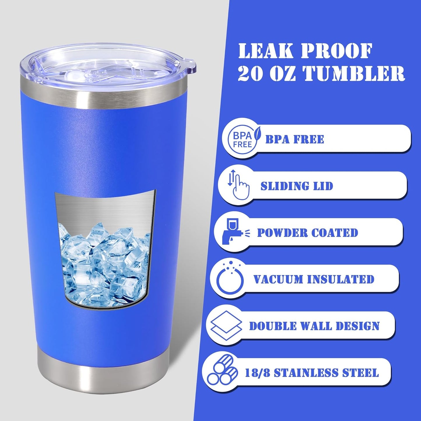 20 oz Tumbler with lid Double Wall Vacuum Insulated Tumblers Stainless Steel Coffee Mug Travel Coffee Tumbler Powder Coated Tumbler Cup Keep Hot&Cold - (Dark Blue 12 Pack)