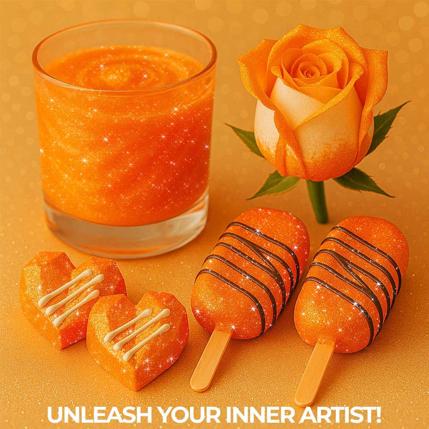 Bulk (20g) Orange Edible Glitter for Drinks | Premium Edible Glitter for Cakes Drink Brew Glitter Orange Edible Glitter Orange Cake Decorations Edible Orange Glitter for Strawberries Cocktail Glitter