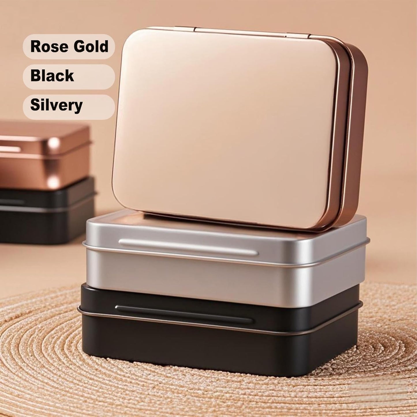 Small Metal Box With Lid-Cookie Tins Metal Tins With Lids Lens Wipes Storage Container Mini Portable Box,Empty Hinged Tin,For Organize Mint Candy Jar,Sewing (Rose Gold, 20 Pcs 3.7" x 2.4" x 0.8")