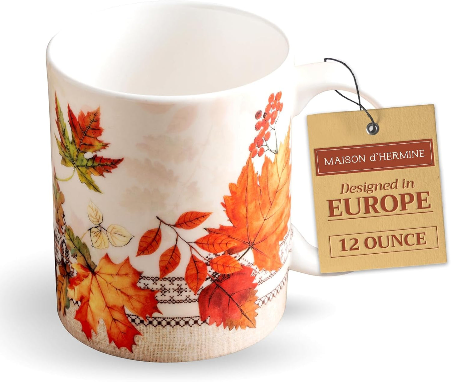 Maison d' Hermine Coffee Mug with Handles Fine Bone China Mugs Pack of One Tea Cups for Hot Beverages Cappuccino Latte Home Restaurant Office Perfect for Gift (Amarante - Charmille, 12 Ounce)