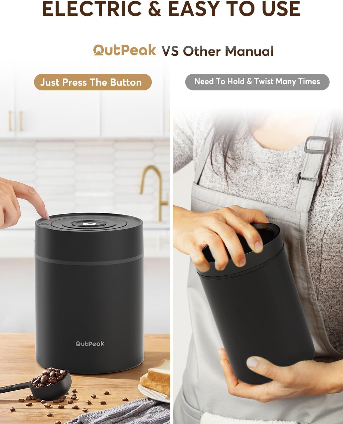 OUTPEAK Neo 2025 Automatic Vacuum Coffee Canister, 1.35L for 17.6oz Coffee Beans, One-Button Operation,Large Airtight Coffee Canister with Scoop,Coffee Storage Container Clear Glass(Champion's Choice)
