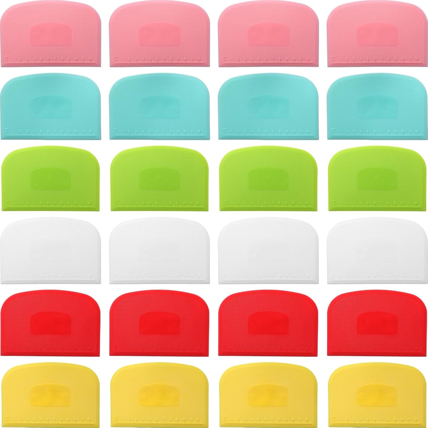 Uiifan 24 Pcs Plastic Bench Scraper with Scale Flexible Dough Multipurpose Cake Cutter Pizza Dough Spatula Food Scraper Tool Gift for Bread Pastry Fondant Icing, 6 Colors