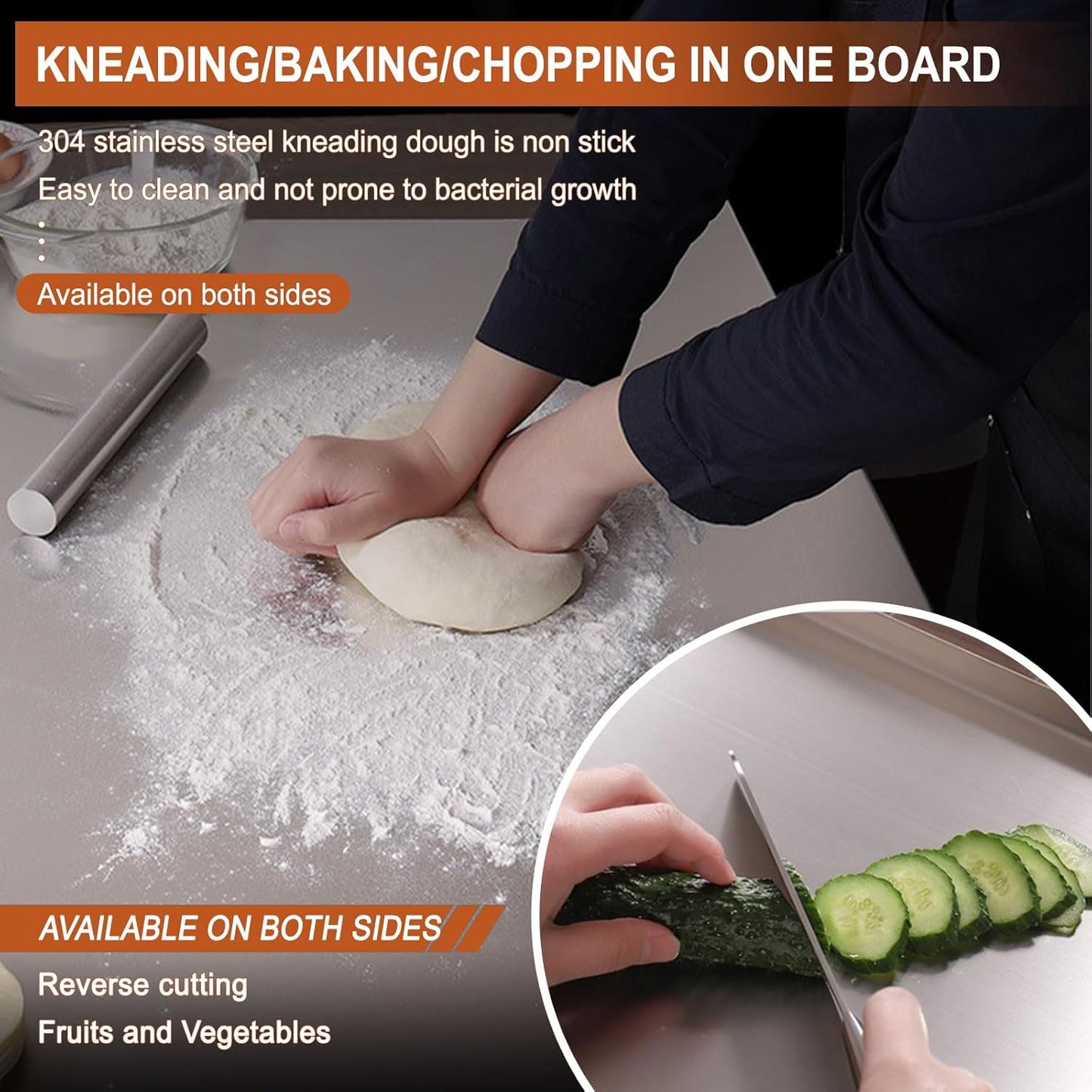 Stainless Steel Cutting Boards for Kitchen,304 Stainless Steel Chopping Boards with Lip and Non-slip silicone pad for Countertop Cutting Meats Fruits,Easy To Clean (15.7 * 19.6 * 0.06inch)