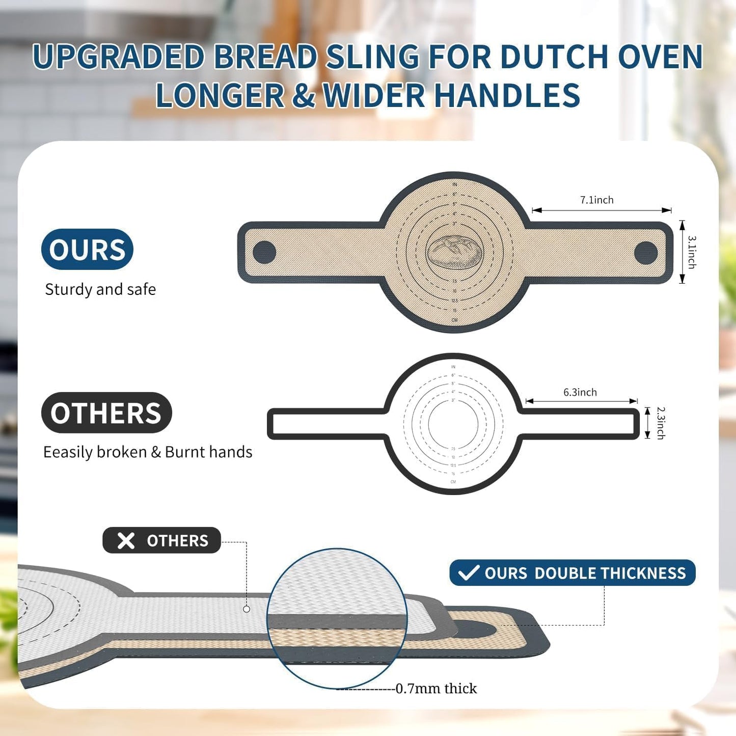 Silicone Bread Sling for Dutch Oven Liners Silicone Baking Mat Reusable Sourdough Bread Baking Supplies with Long Handle Bread Making Tools for Transfer Sourdough (1 Pc Gray Mat)