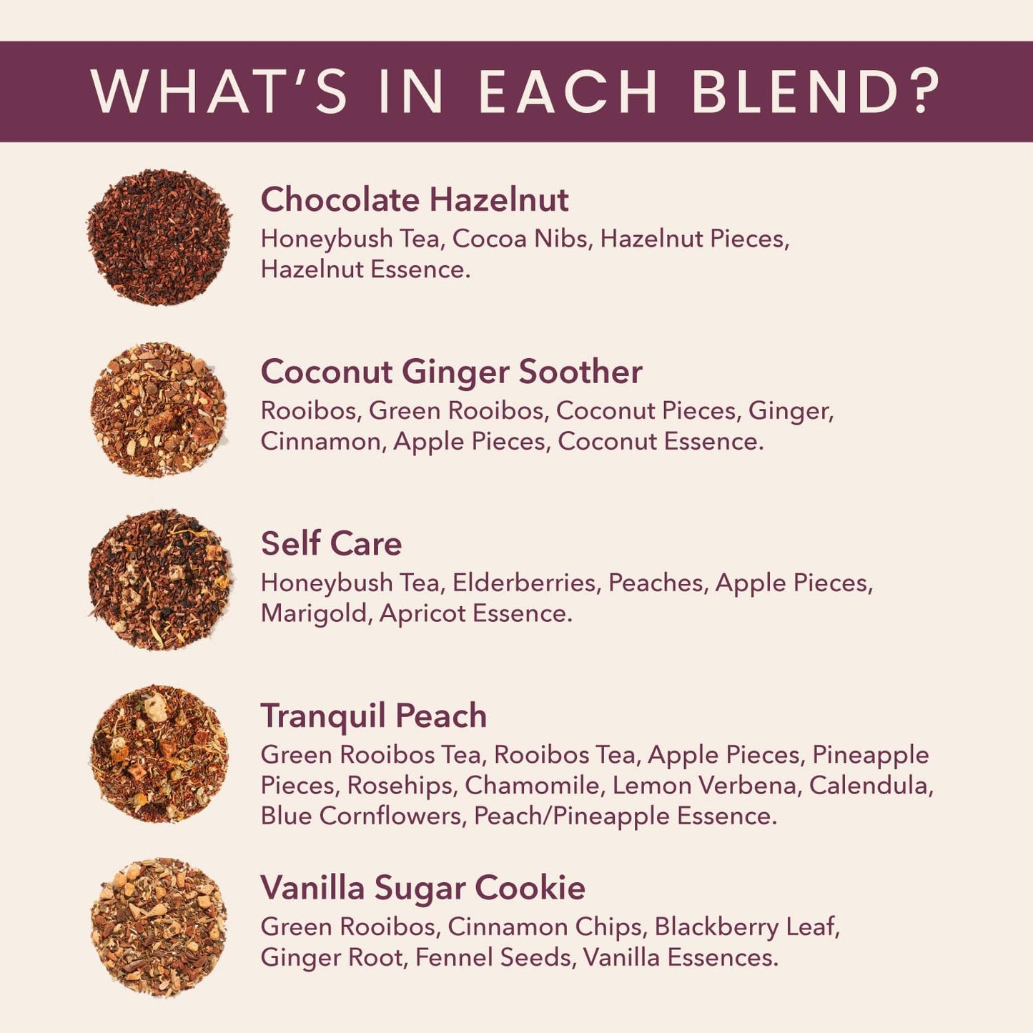 Herbal Tea Sampler – 5 Caffeine-Free Loose Leaf Blends for Sleep and Relaxation, Fruity and Dessert-Inspired Flavors, 75 to 100 Cups – Handcrafted in USA – Plum Deluxe