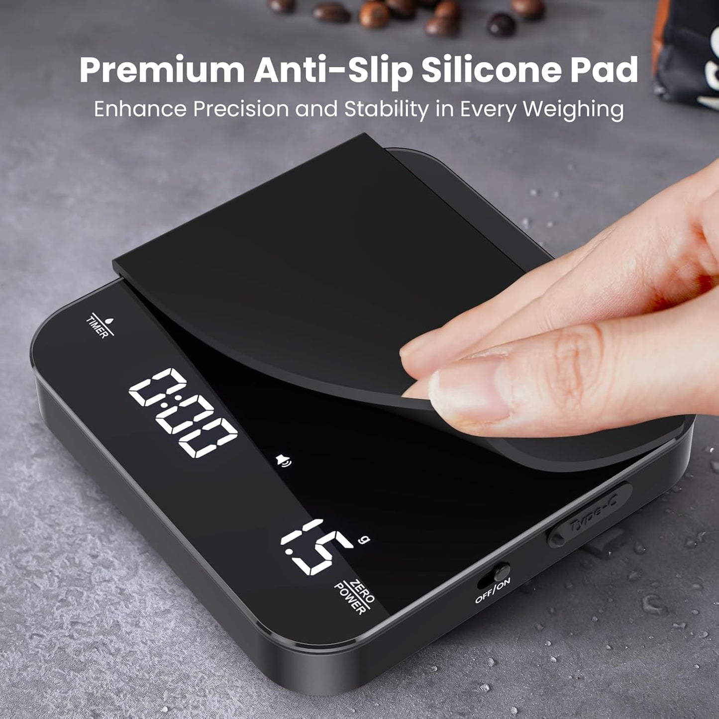 Rechargeable Mini Coffee Scale with Timer, Maestri House Espresso Scale, 2kg/0.1g Accurate Scale for Espresso and Pour-Over Coffee, Portable Digital Kitchen Scale with Automatic Timing（Black）