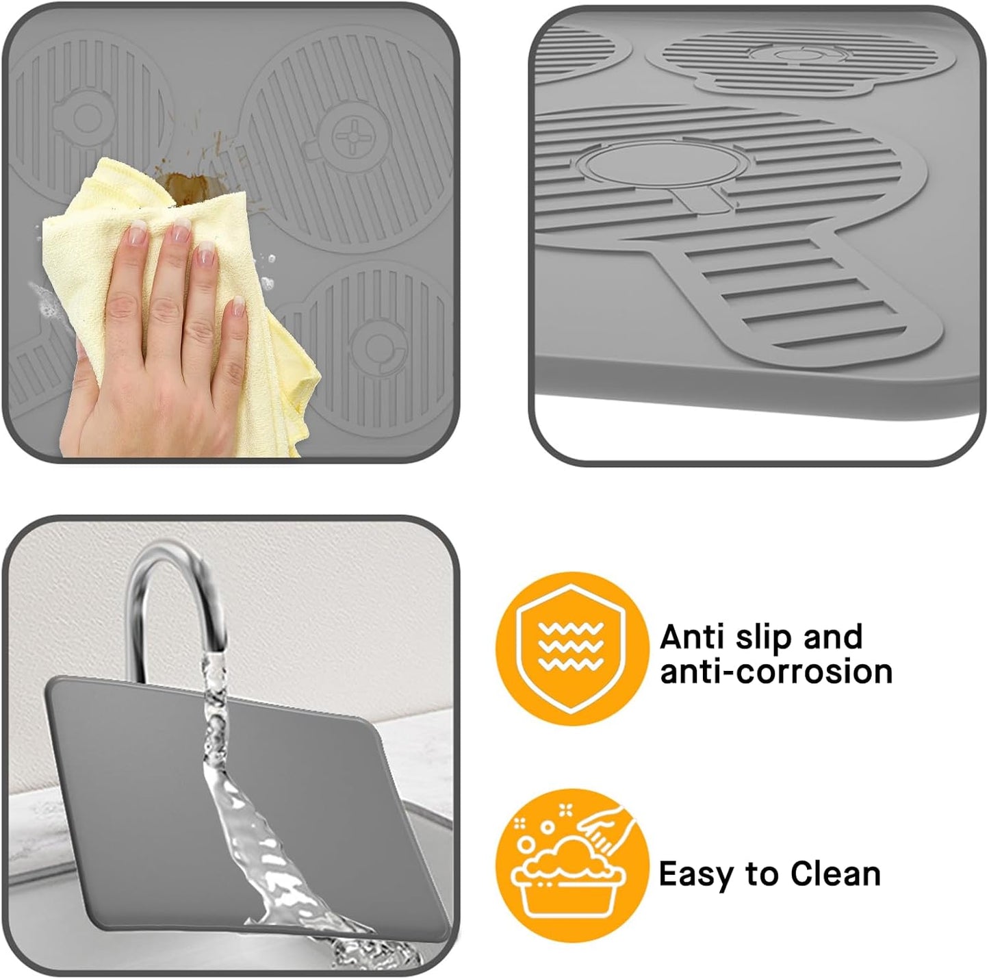Silicone Coffee Mat 25"x16'' Large Coffee Bar Mat for Counter Station Accessories, Bar Mat with Detachable Dish Drying Mat - Fits Under Coffee Maker, Ice Cream Maker & Dish Rack, 3 IN 1