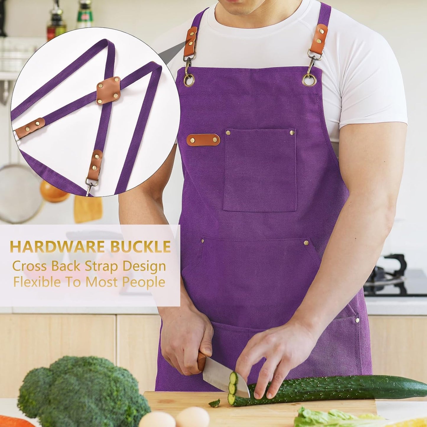 Canvas Aprons for Men Chef Apron, Work Apron with Large Pockets - 16oz Heavy Duty Cross Back, BBQ, Cooking