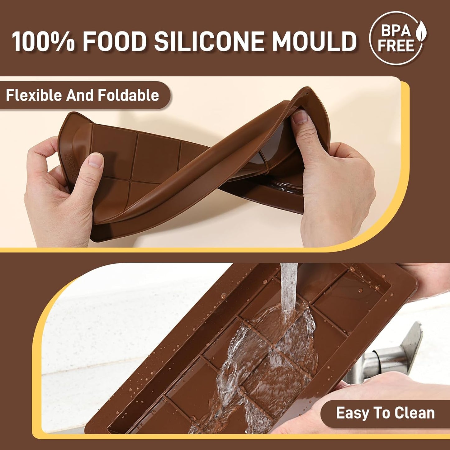 2 Pcs Chocolate Molds Silicone, Deep Chocolate Bar Mold, Non-Stick Food Grade Chocolate Mold for Dubai Chocolate Bar Pistachio, Candy Making - 10 Square Shape